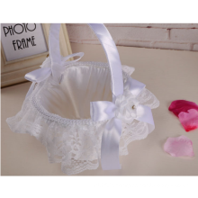 White Satin Lace Pure White Flower Girl Basket Distributeurs de cérémonie de mariage pour les fournitures de mariage